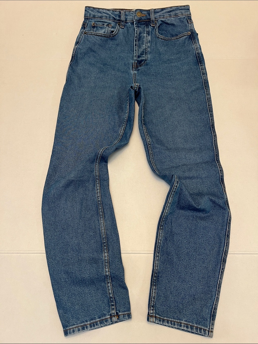 SEZANE STRAIGHT LEG BUTTON FLY HIGH WAISTED BLUE JEANS SIZE 36=4